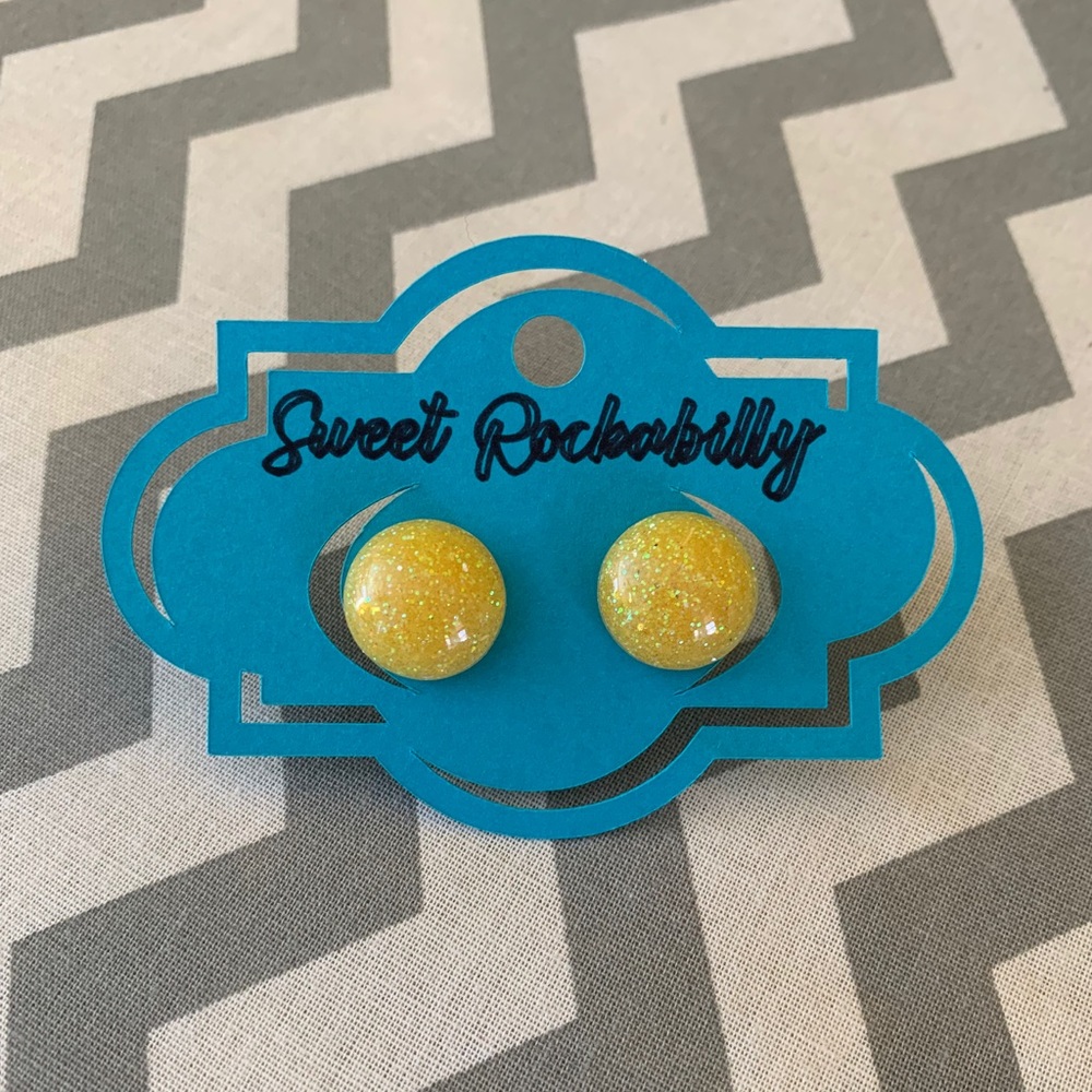 Yellow Round Glitter Earrings